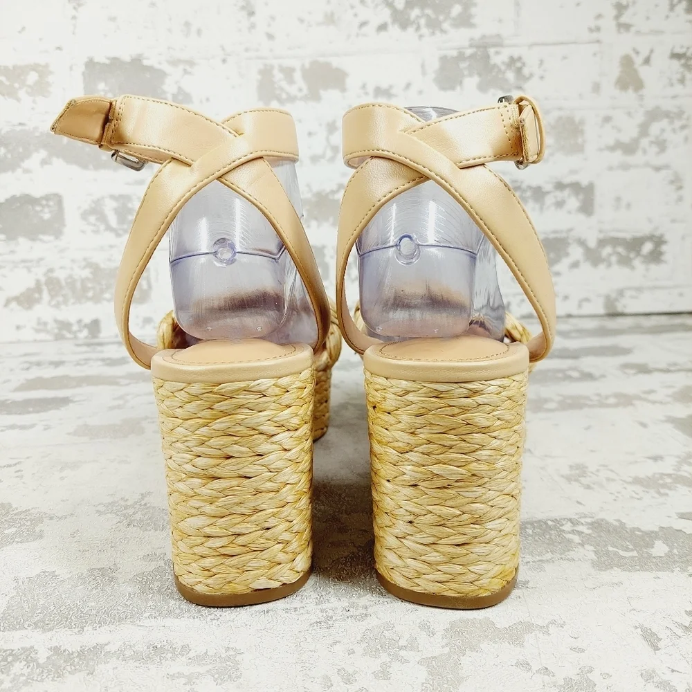 NEW Marc Fisher Steel Jute Raffia Buckle Ankle Strap Summer Sandals H757